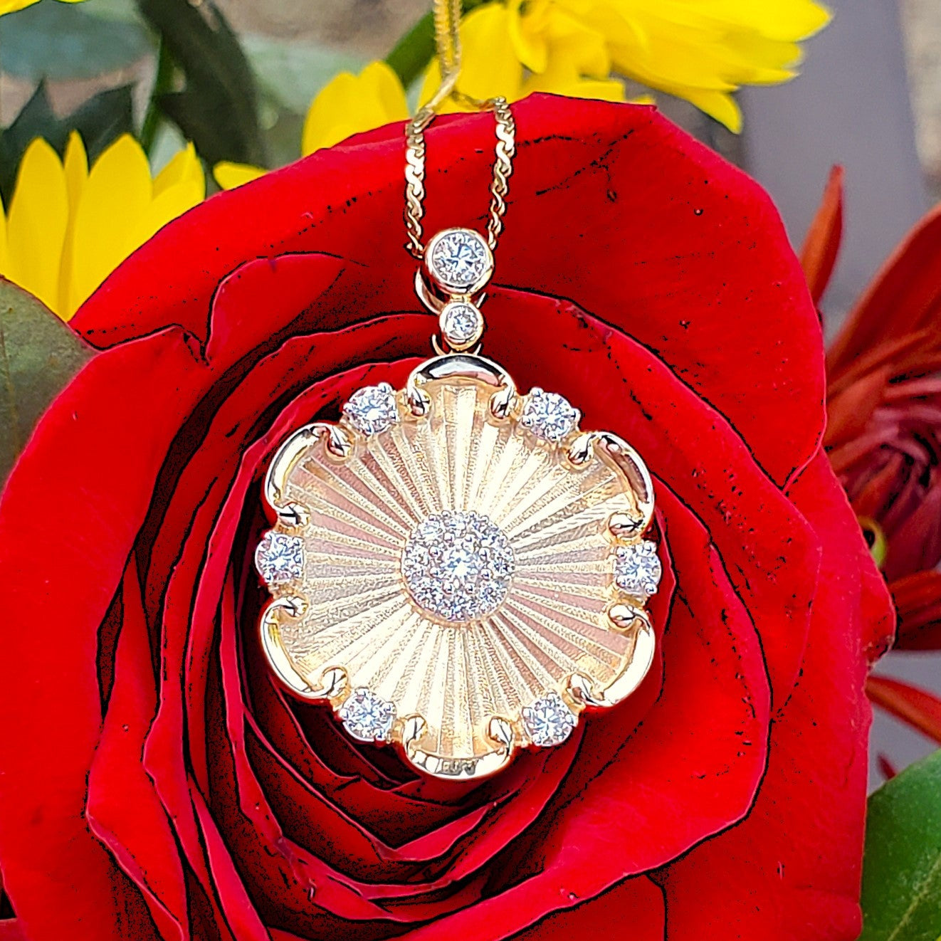 14k Yellow Gold .50CTW Diamond Round Fluted Disc Pendant DPD-26916