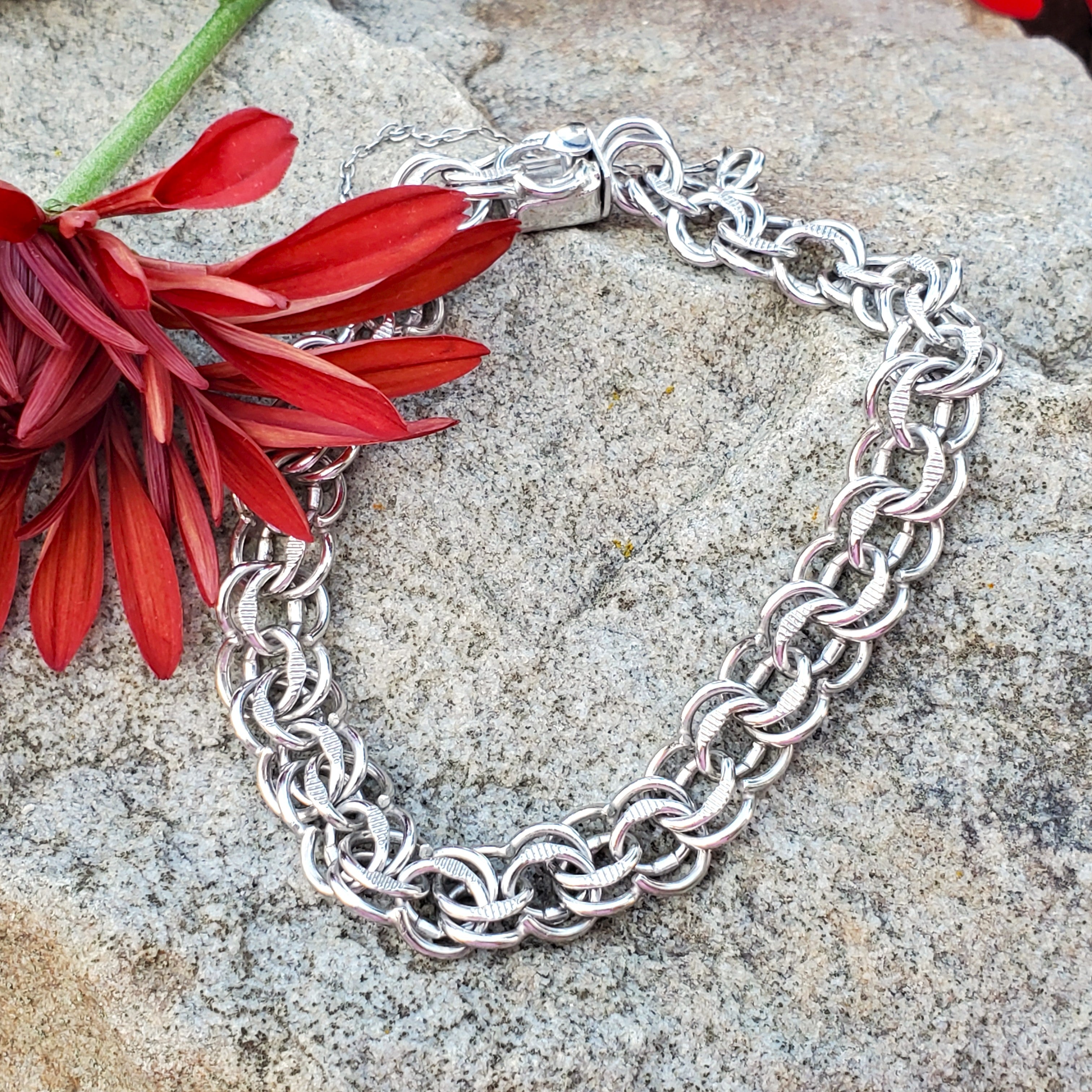 Sterling Silver Elco Double Link Charm Bracelet DEJ-24491