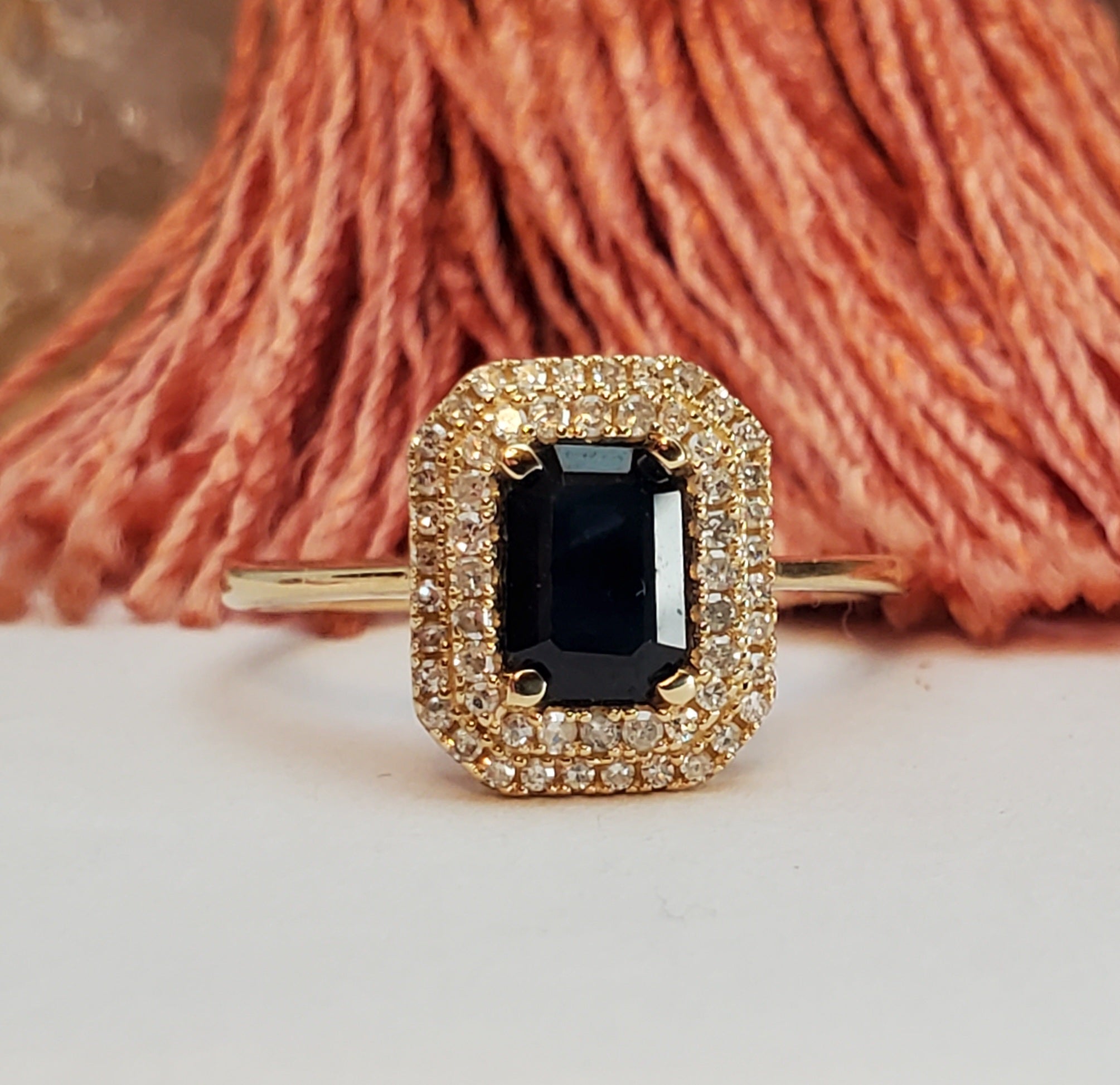 14k Yellow Gold Sapphire & Diamond Double Halo Ring DCR-24726