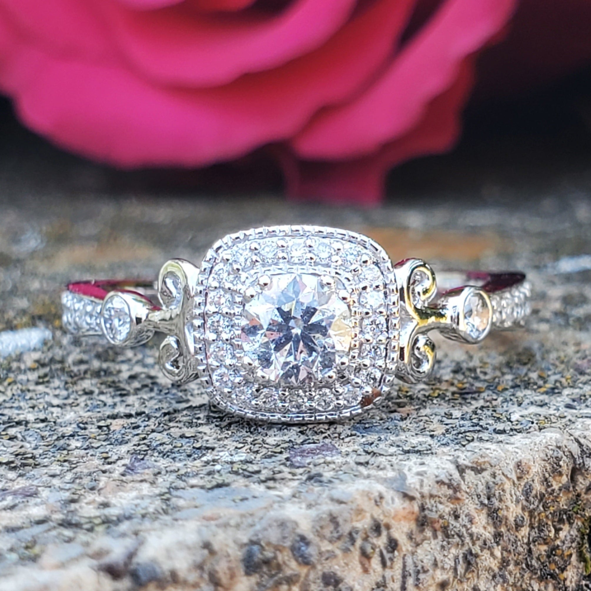 14K White Gold Diamond Halo Ring DSR-23792