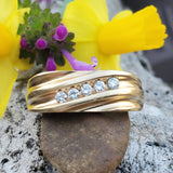 14K Yellow Gold 5 Diamond Slant Wedding Band DEJ-24508