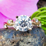 14K Yellow Gold 1.66ctw Diamond Solitaire Ring with Vines  DSR-23795