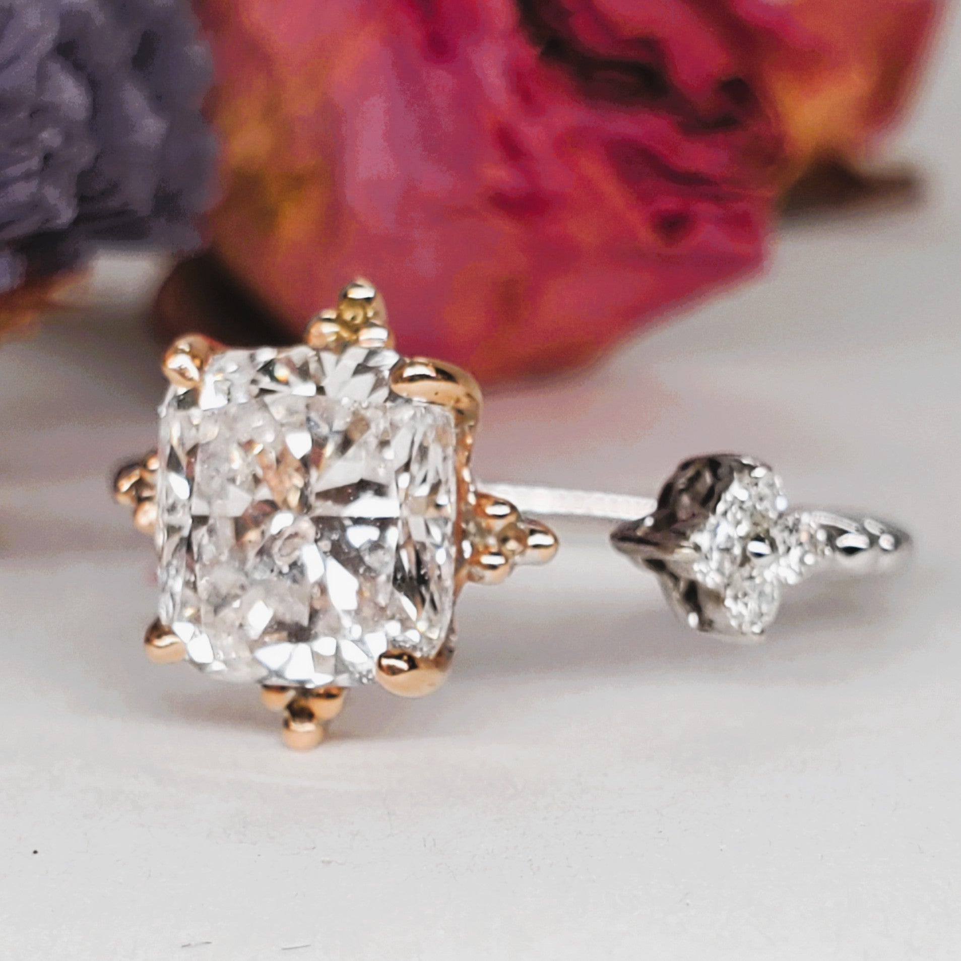 14K White & Rose Gold 2.14 CTW Cushion Cut Open Ring DSR-23805