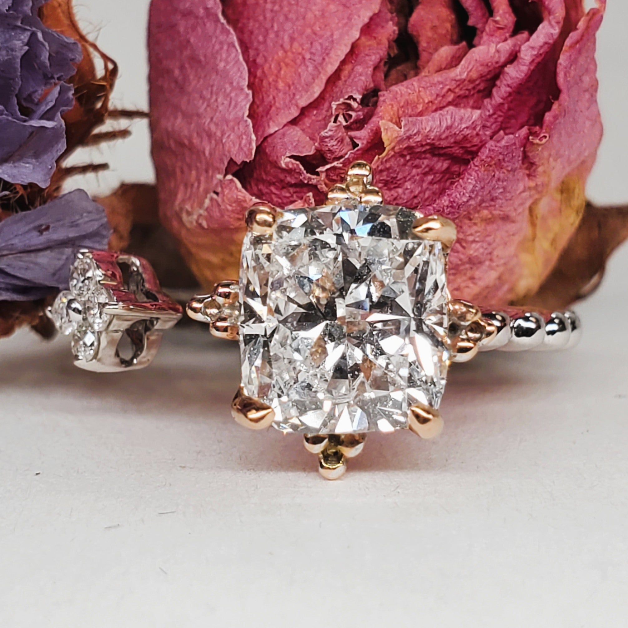 14K White & Rose Gold 2.14 CTW Cushion Cut Open Ring DSR-23805