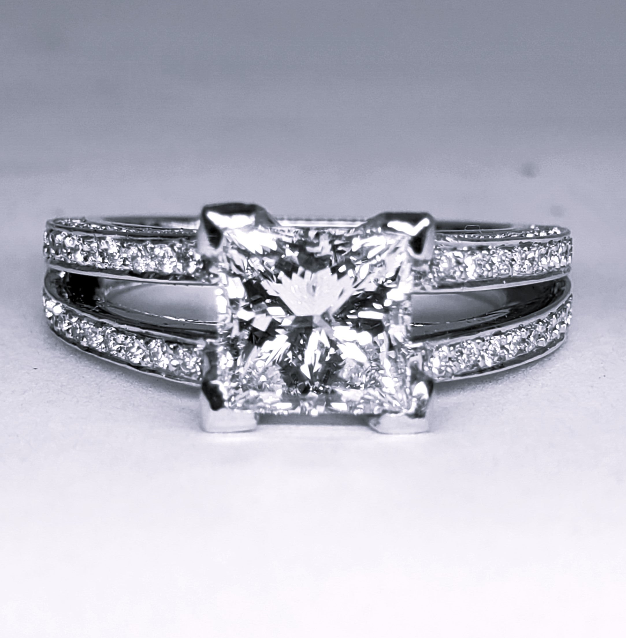 14K White Gold 2.09CTW Princess Cut Diamond Ring DSR-23803