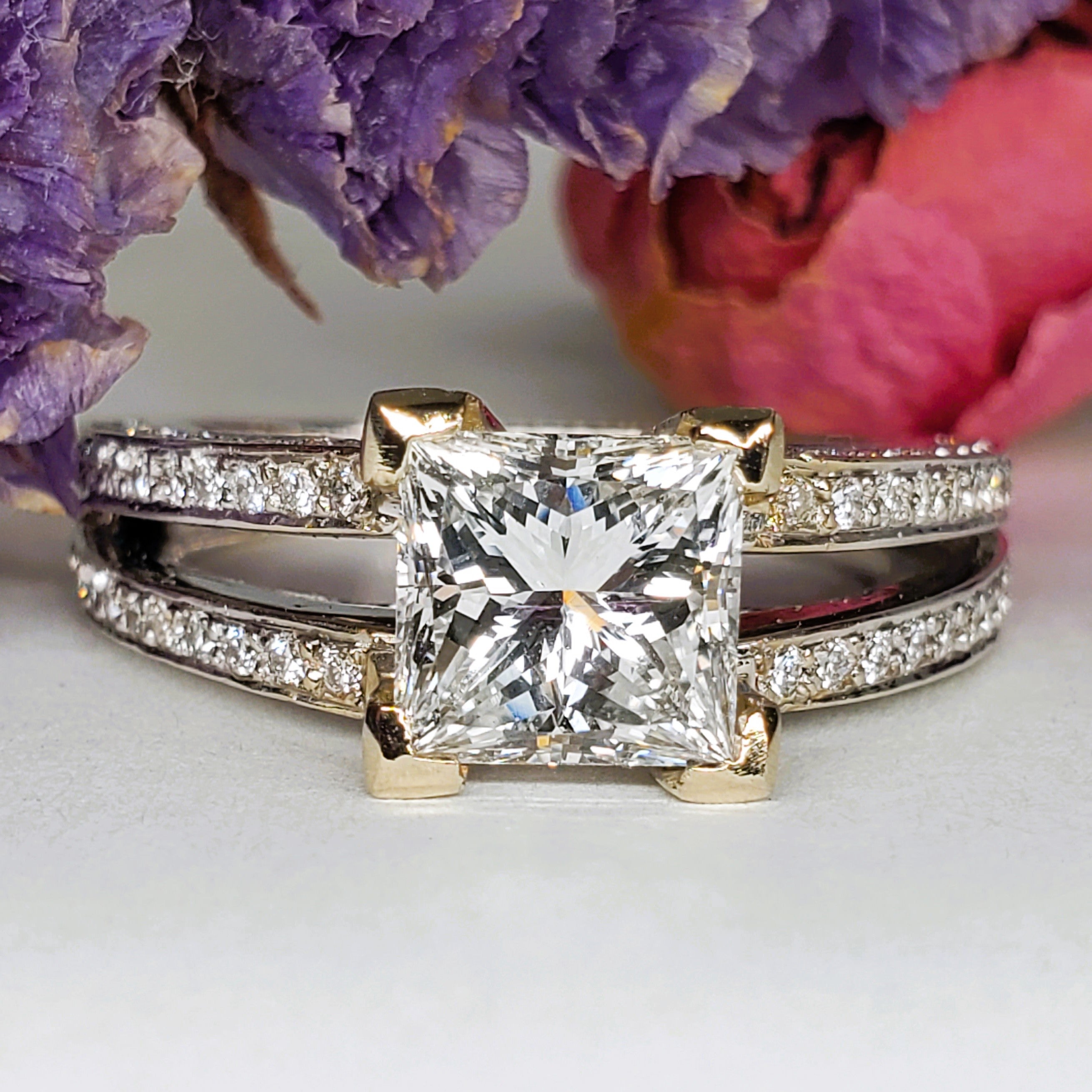 14K White Gold 2.09CTW Princess Cut Diamond Ring DSR-23803