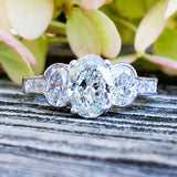 14K White Gold 2.25 Carat Three Oval Diamond Halo Ring DSR-23807
