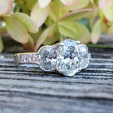 14K White Gold 2.25 Carat Three Oval Diamond Halo Ring DSR-23807