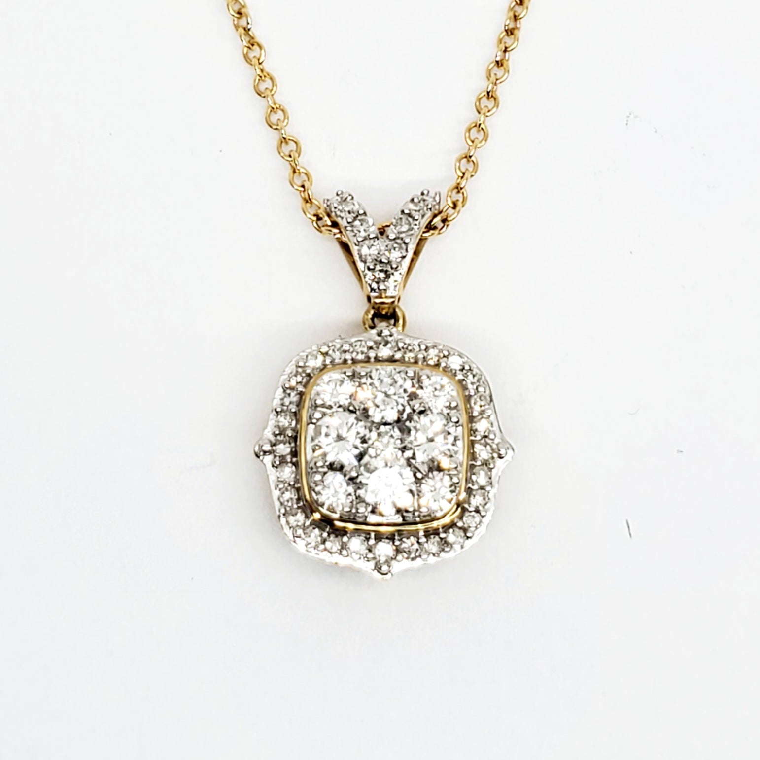 14k Yellow Gold Square Cluster Diamond Halo Pendant DPD-26883