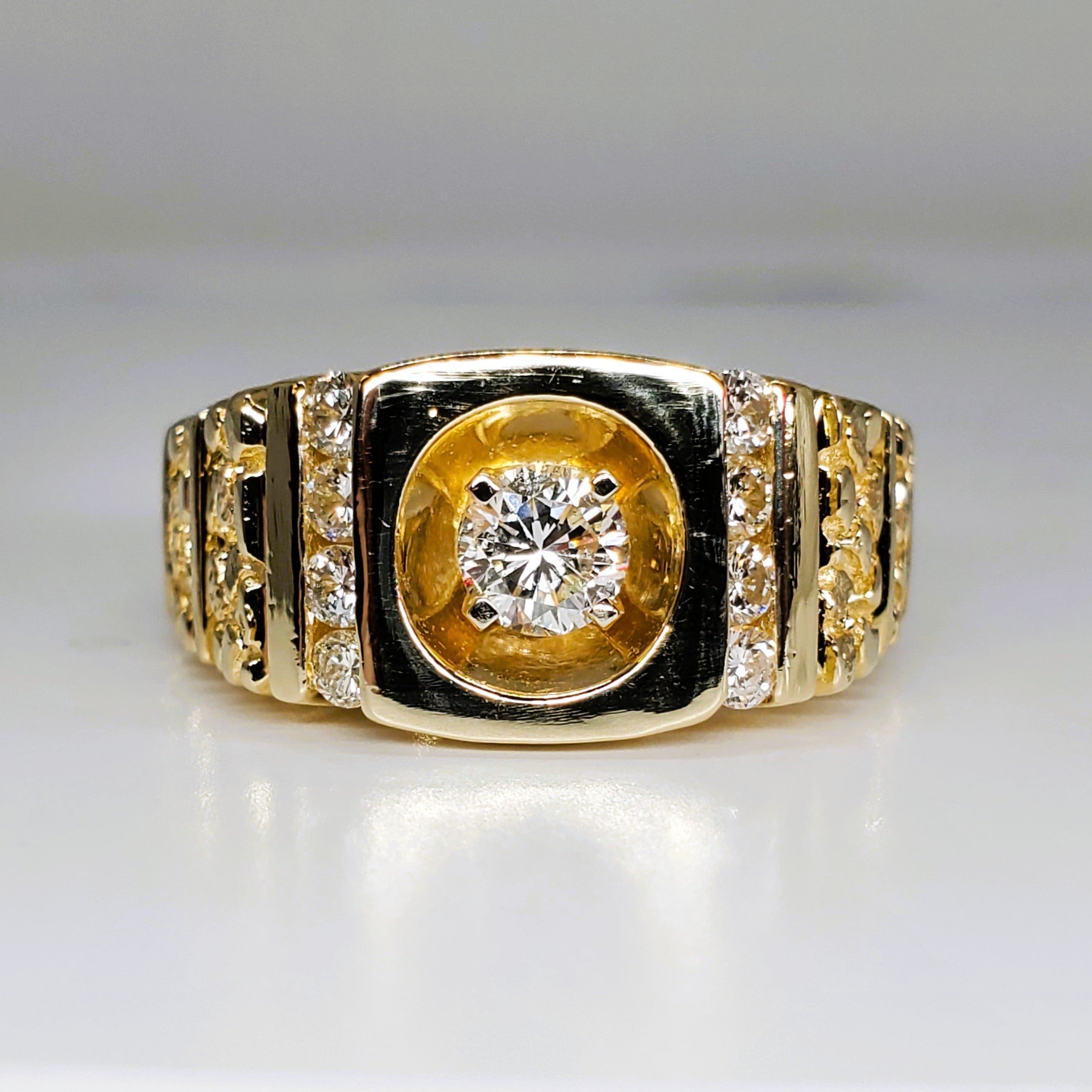 Gent's 14K Yellow Gold Diamond Nugget Ring DEJ-24521