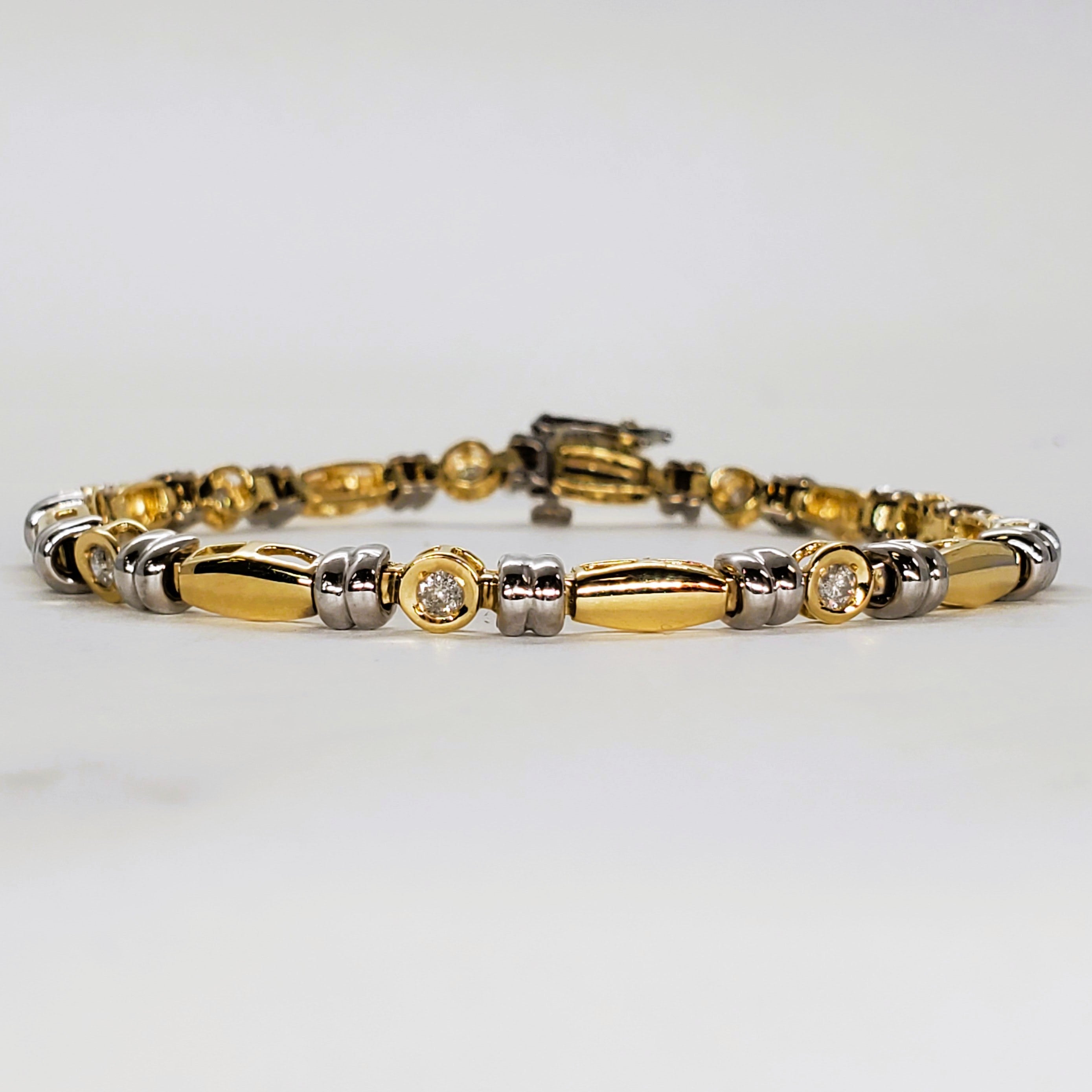 14ktt Yellow Gold Bar Bezel Diamond Link Bracelet DEJ-24536