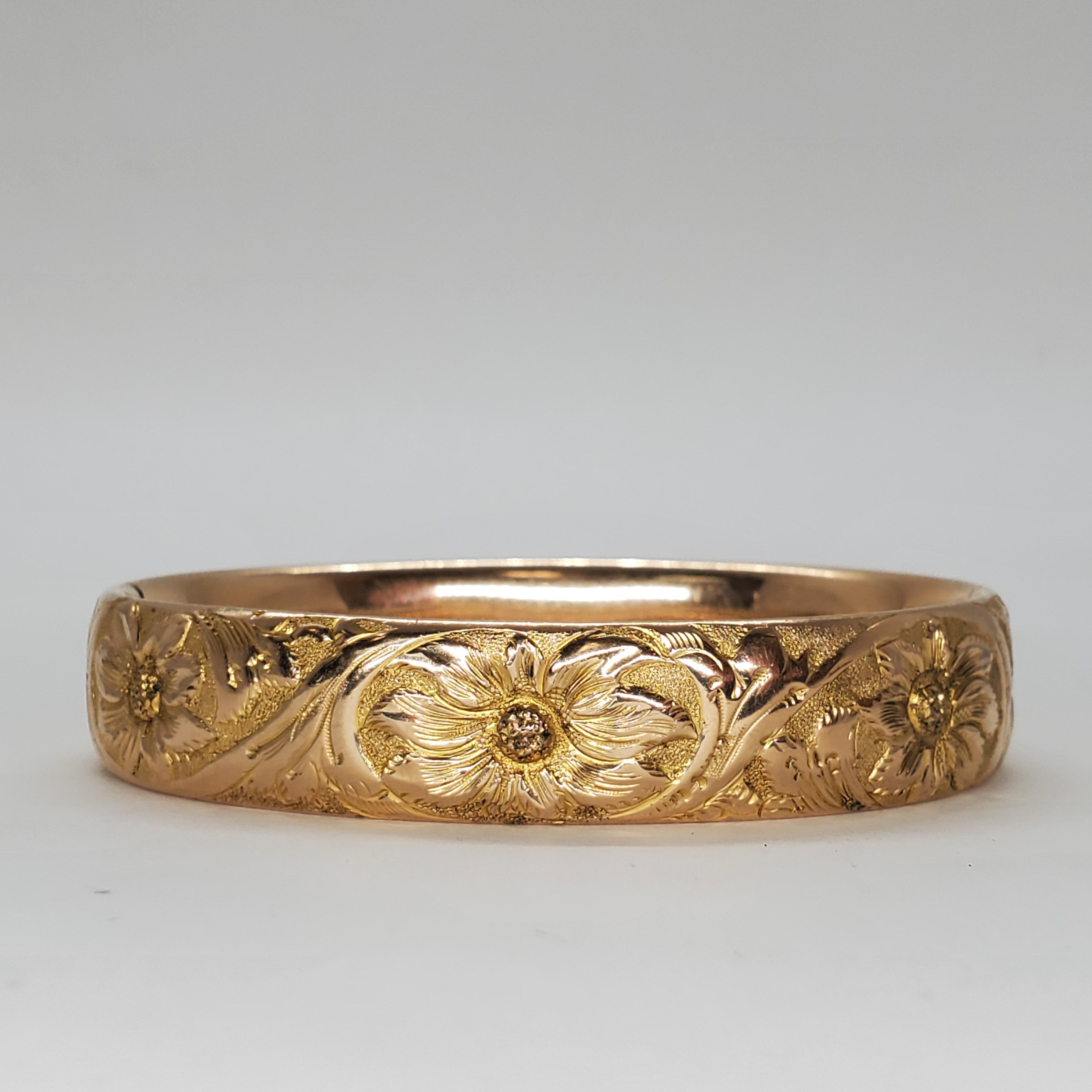 Gold Filled 15MM Floral Bangle DEJ-24539