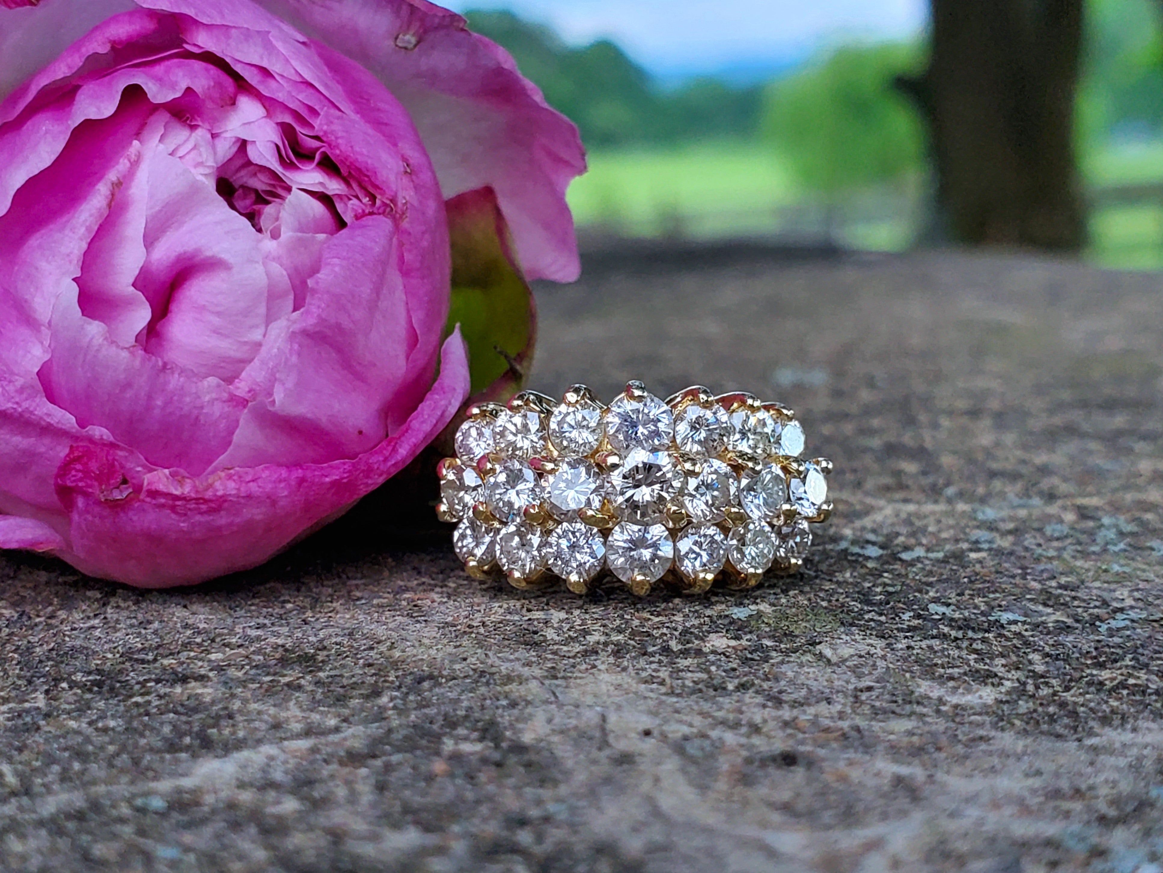 14k Yellow Gold 3 CTW Three Row Diamond Ring - DFR-25697