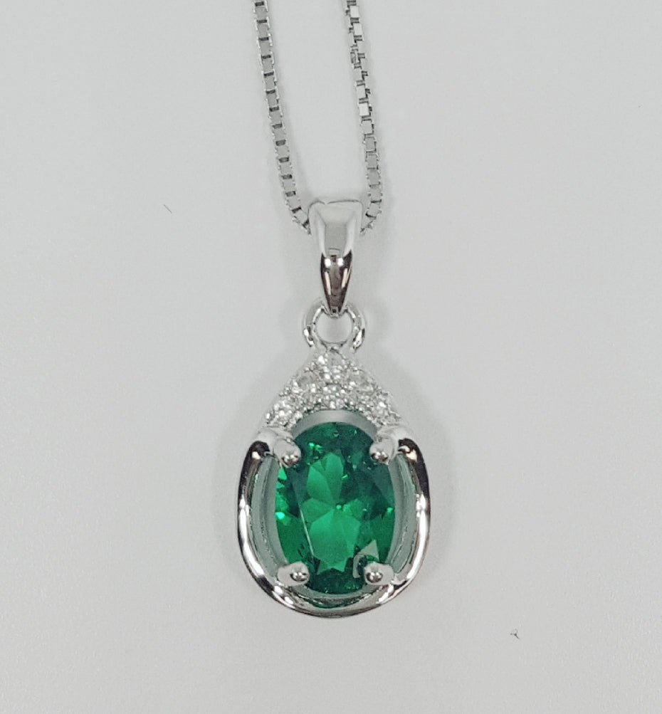 E Sterling Silver Created Emerald Ring, Pendant, or Earring - May