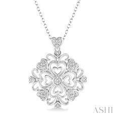 Sterling Silver Filigree Heart Pendant with Diamonds - SDM-11233