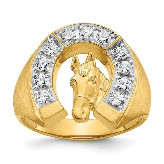 14k Yellow Gold  .80ctw Diamond Horseshoe Horse Head Ring   DGR-23305