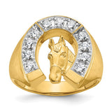 14k Yellow Gold  .80ctw Diamond Horseshoe Horse Head Ring   DGR-23305
