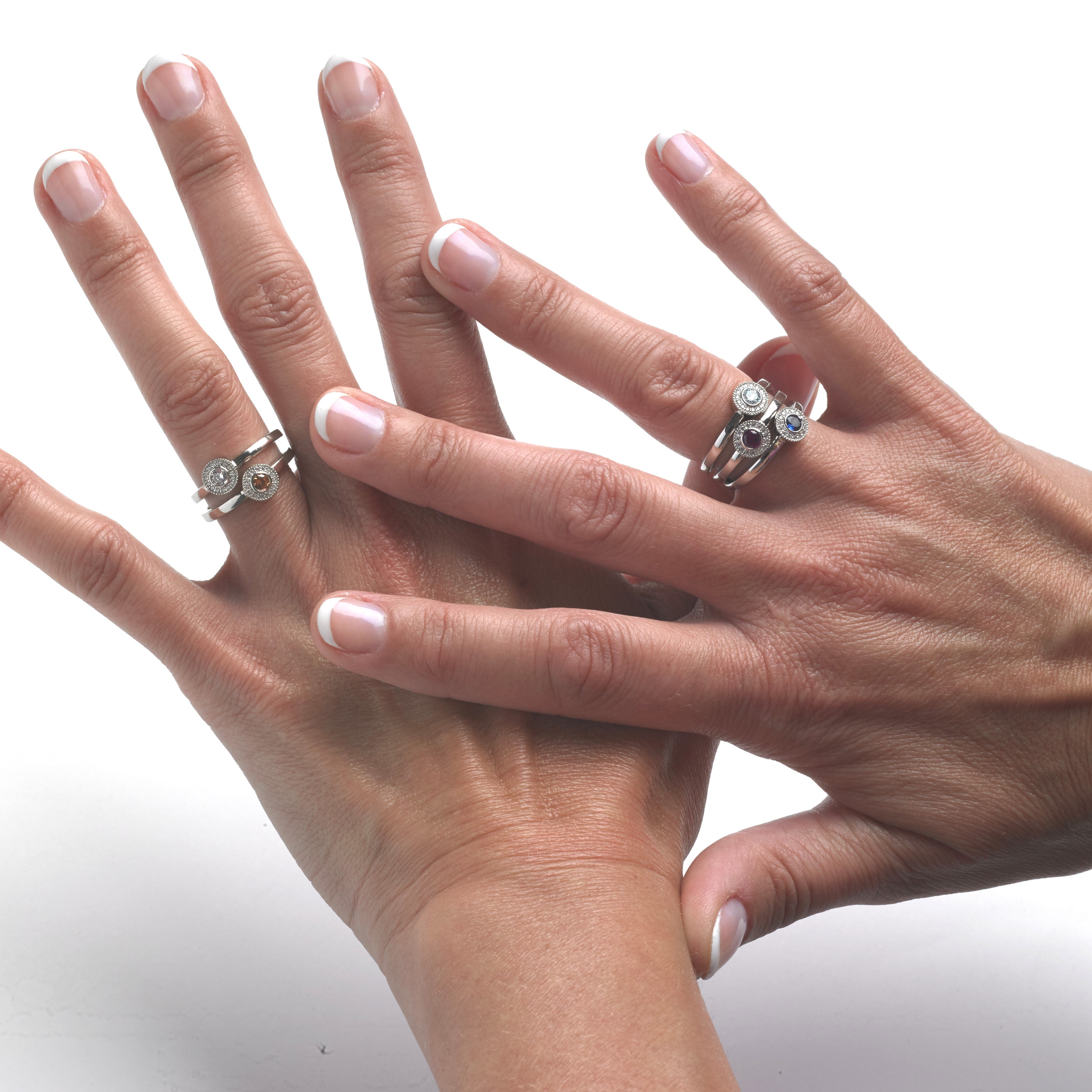 Add-A-Birthstone Sterling Silver Simulated Gemstone & Diamond Rings