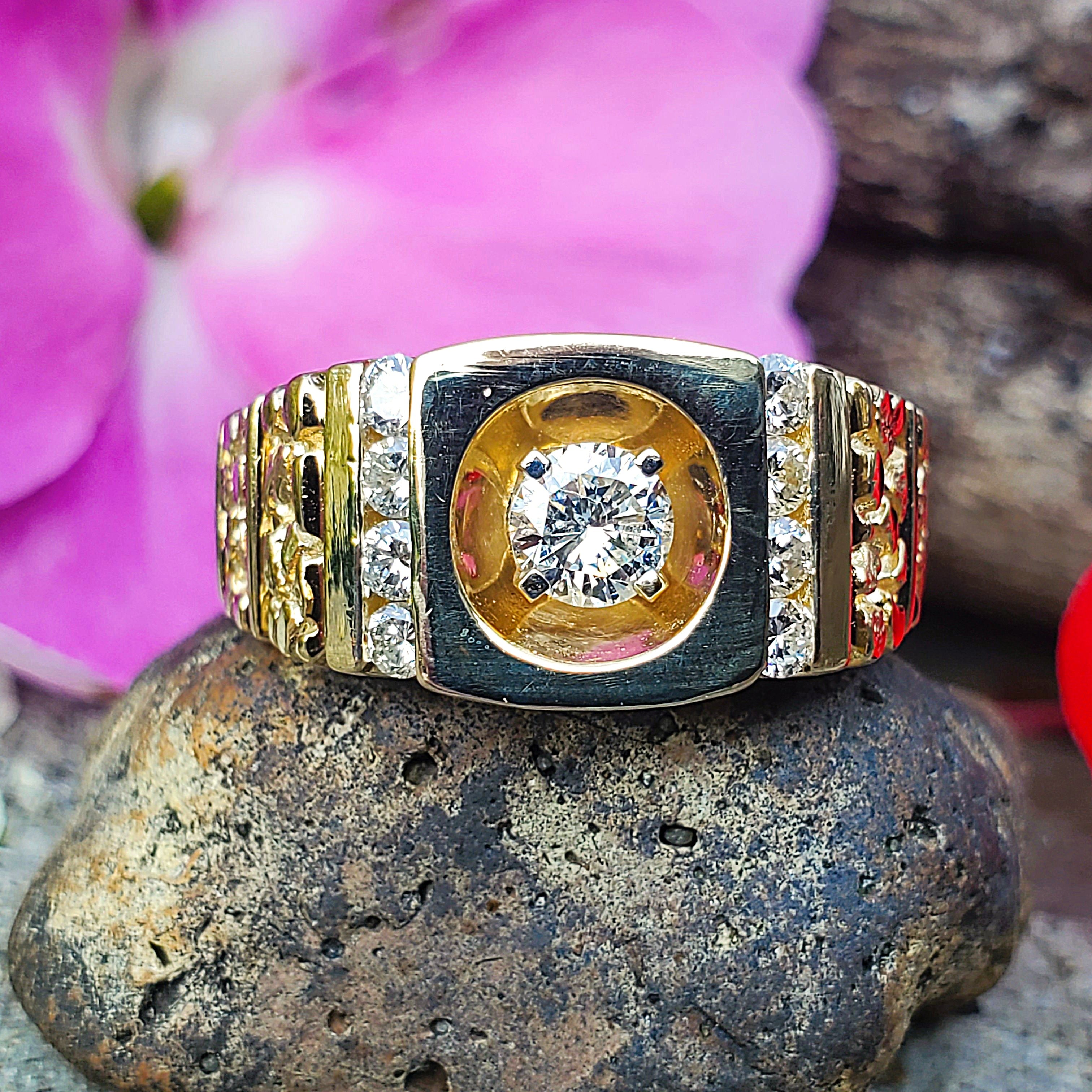 Gent's 14K Yellow Gold Diamond Nugget Ring DEJ-24521