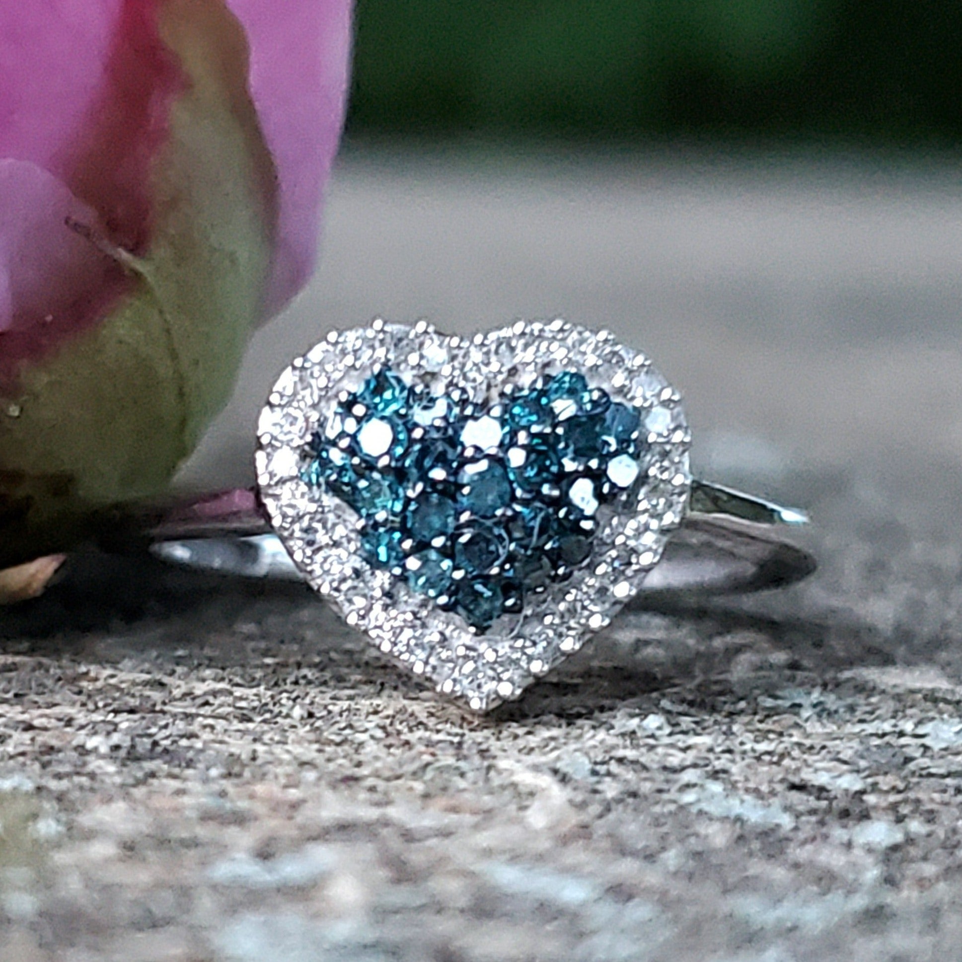 10k White Gold .40 CTW Blue Diamond Heart Halo Ring DFR-25957
