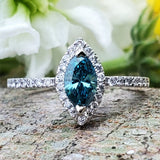 14k White Gold Marquise Blue  & White Diamond Halo Ring - DSR-23372