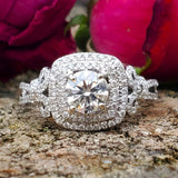 14K White Gold Double Halo Natural & Lab Grown Diamond Ring - DSR-23710