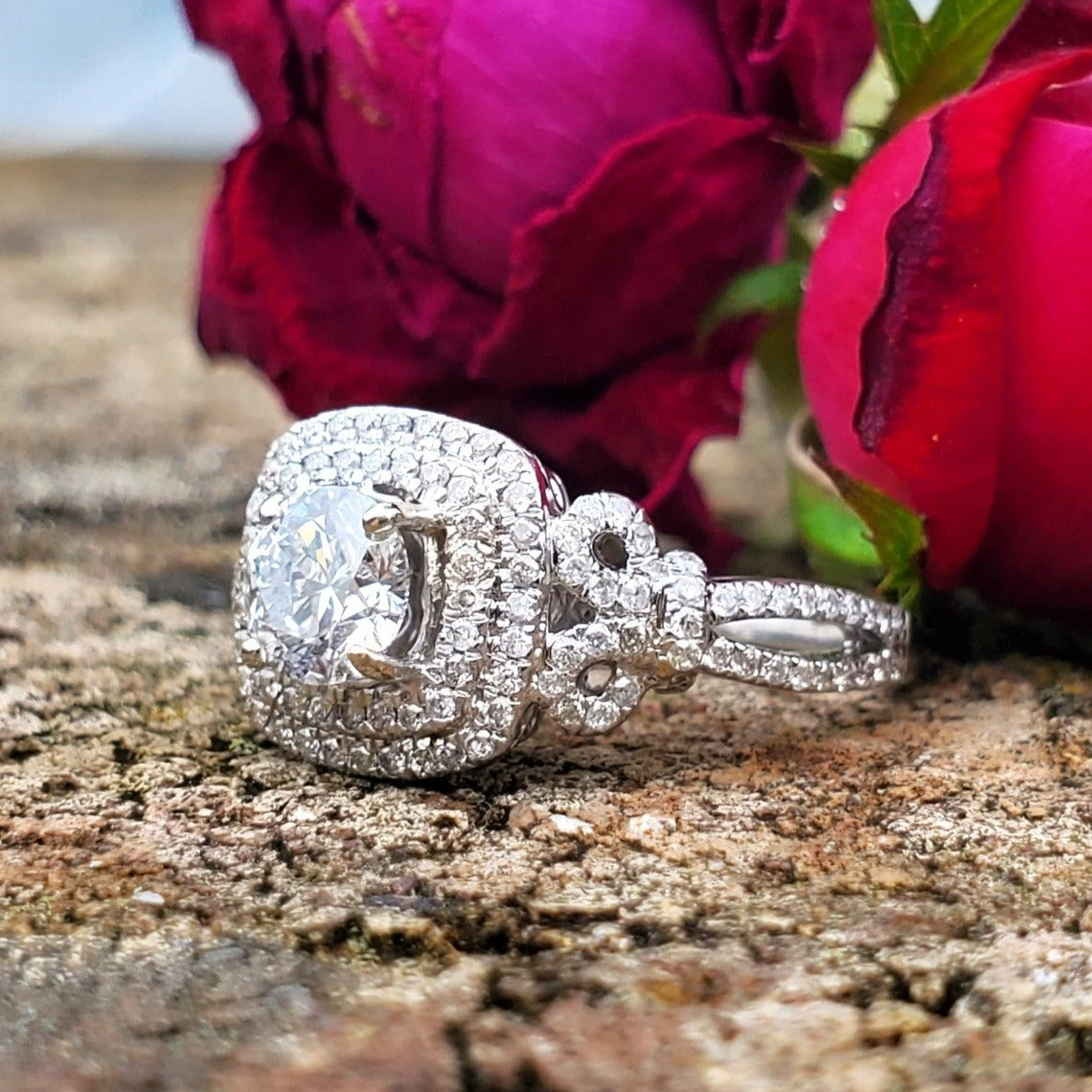 14K White Gold Double Halo Natural & Lab Grown Diamond Ring - DSR-23710