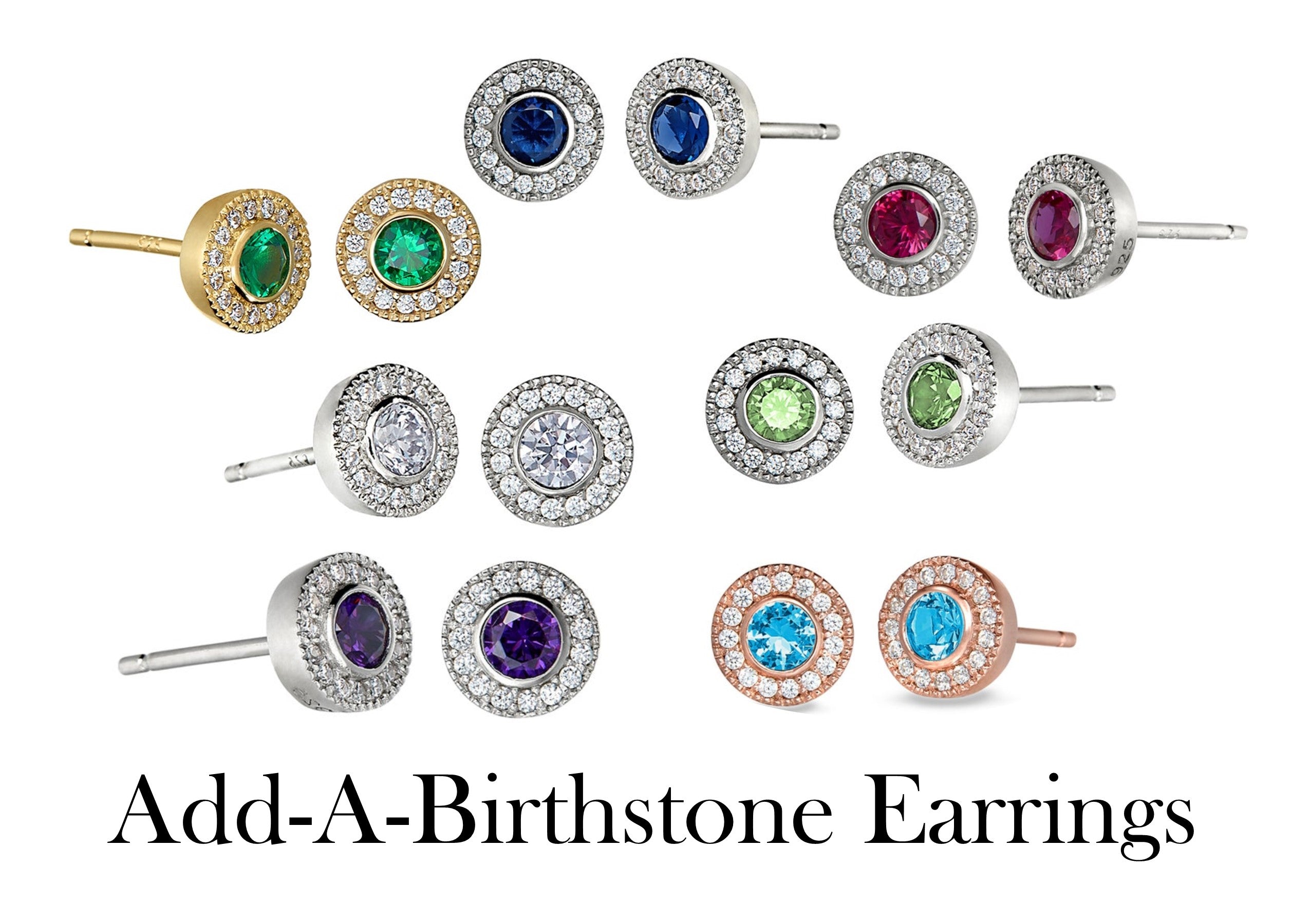 Add-A-Birthstone Sterling Silver Simulated Gemstone & Diamond Earrings