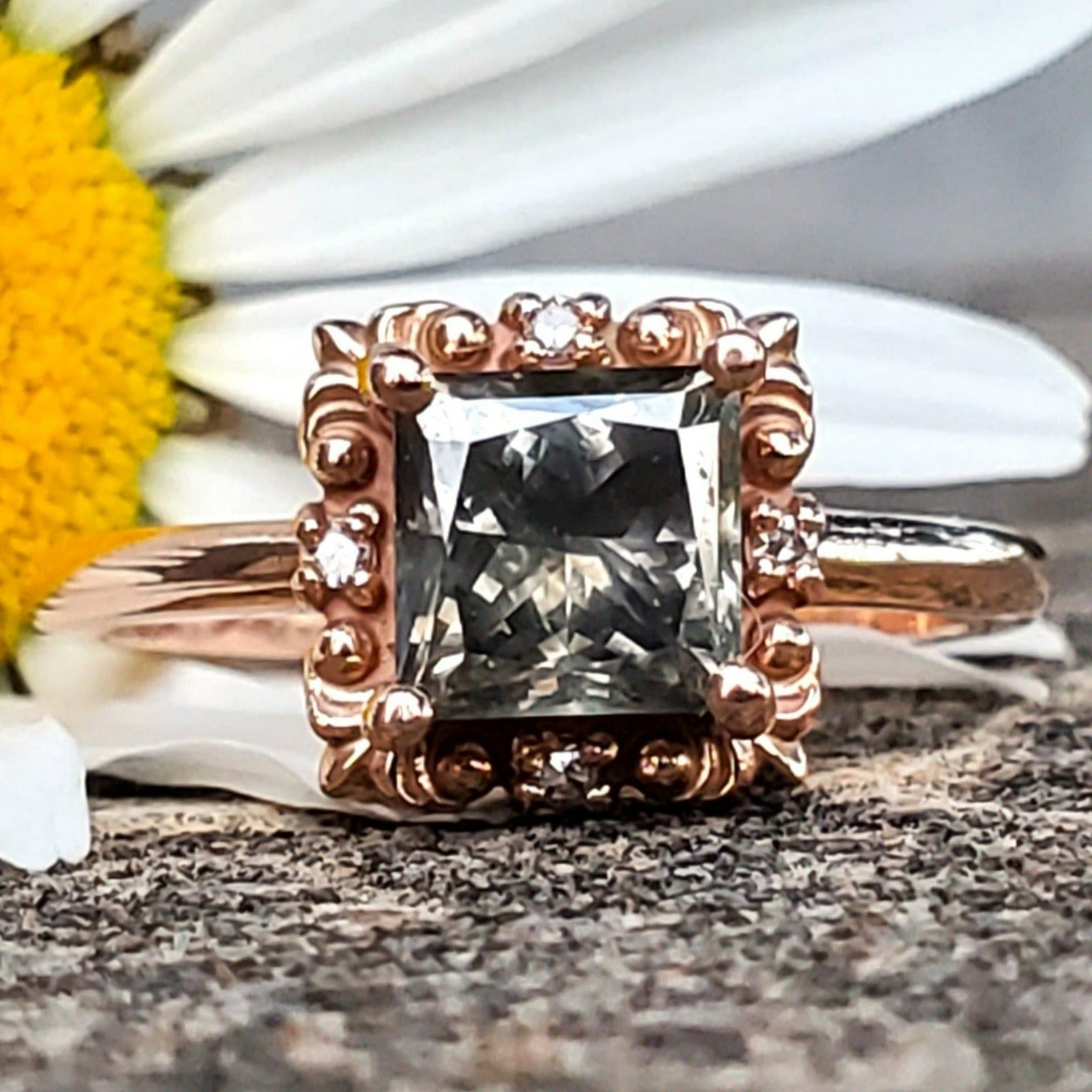 14k Rose Gold 1.30 CT Princess Cut Green/Brown Natural Diamond DSR-23694