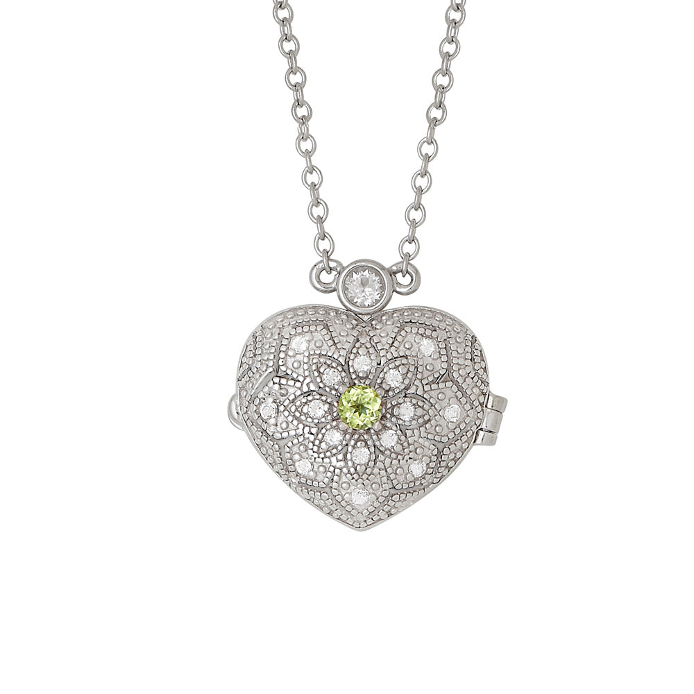 afa   Sterling Silver Filigree Heart Locket Genuine Gemstone Pendants - All Months