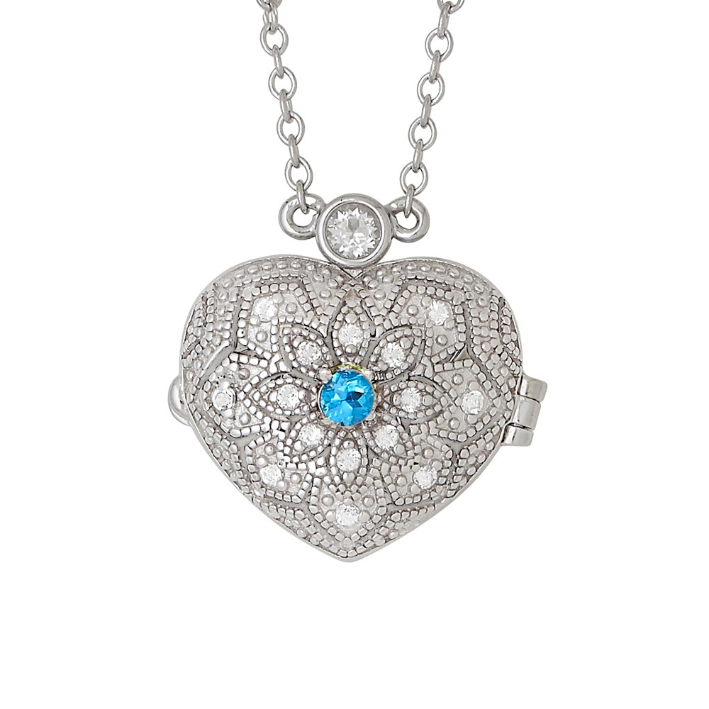 afa   Sterling Silver Filigree Heart Locket Genuine Gemstone Pendants - All Months