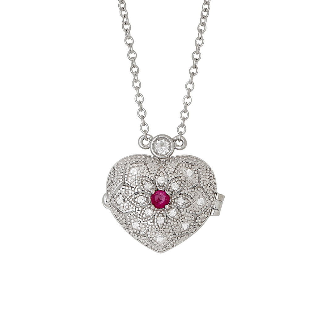 afa   Sterling Silver Filigree Heart Locket Genuine Gemstone Pendants - All Months