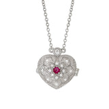afa   Sterling Silver Filigree Heart Locket Genuine Gemstone Pendants - All Months