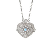 afa   Sterling Silver Filigree Heart Locket Genuine Gemstone Pendants - All Months
