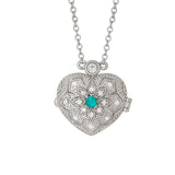afa   Sterling Silver Filigree Heart Locket Genuine Gemstone Pendants - All Months