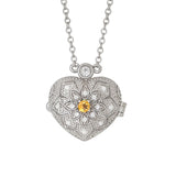 afa   Sterling Silver Filigree Heart Locket Genuine Gemstone Pendants - All Months