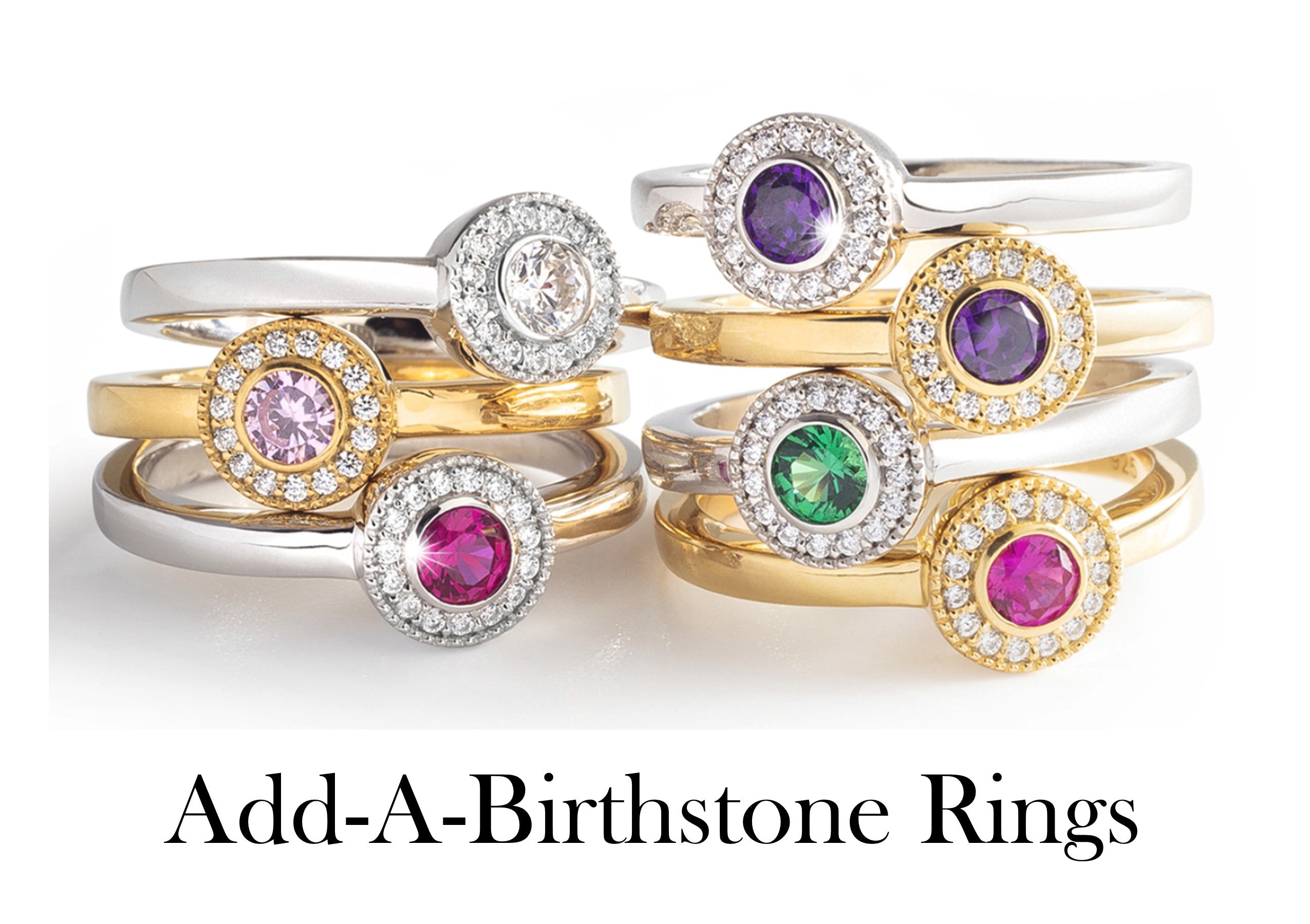 Add-A-Birthstone Sterling Silver Simulated Gemstone & Diamond Rings