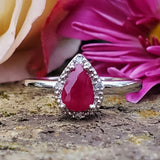 10k White Gold Pear Ruby and Diamond Ring   DCR-24622