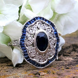 14K White Gold Oval Blue Sapphire & Diamond Filigree Ring  DCR- 24706