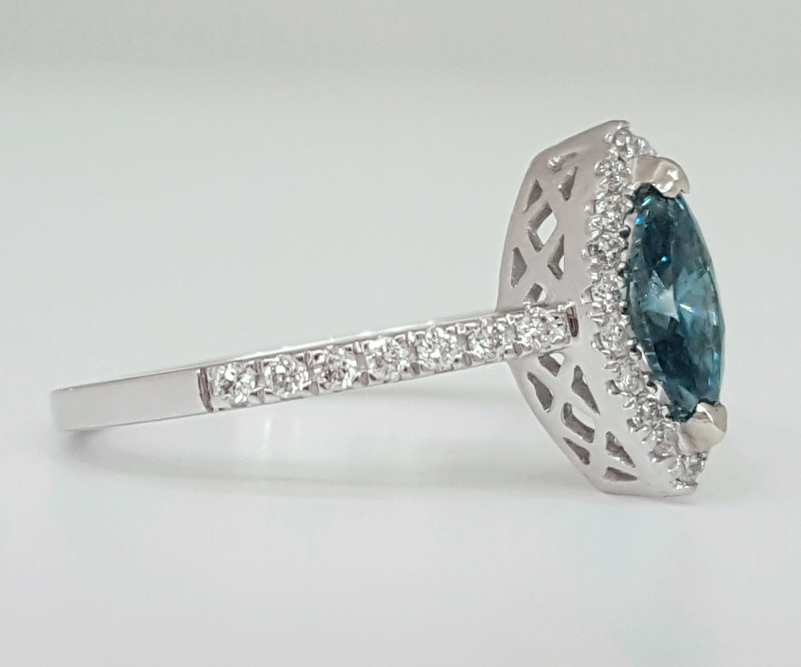 14k White Gold Marquise Blue  & White Diamond Halo Ring - DSR-23372