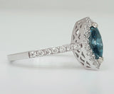 14k White Gold Marquise Blue  & White Diamond Halo Ring - DSR-23372
