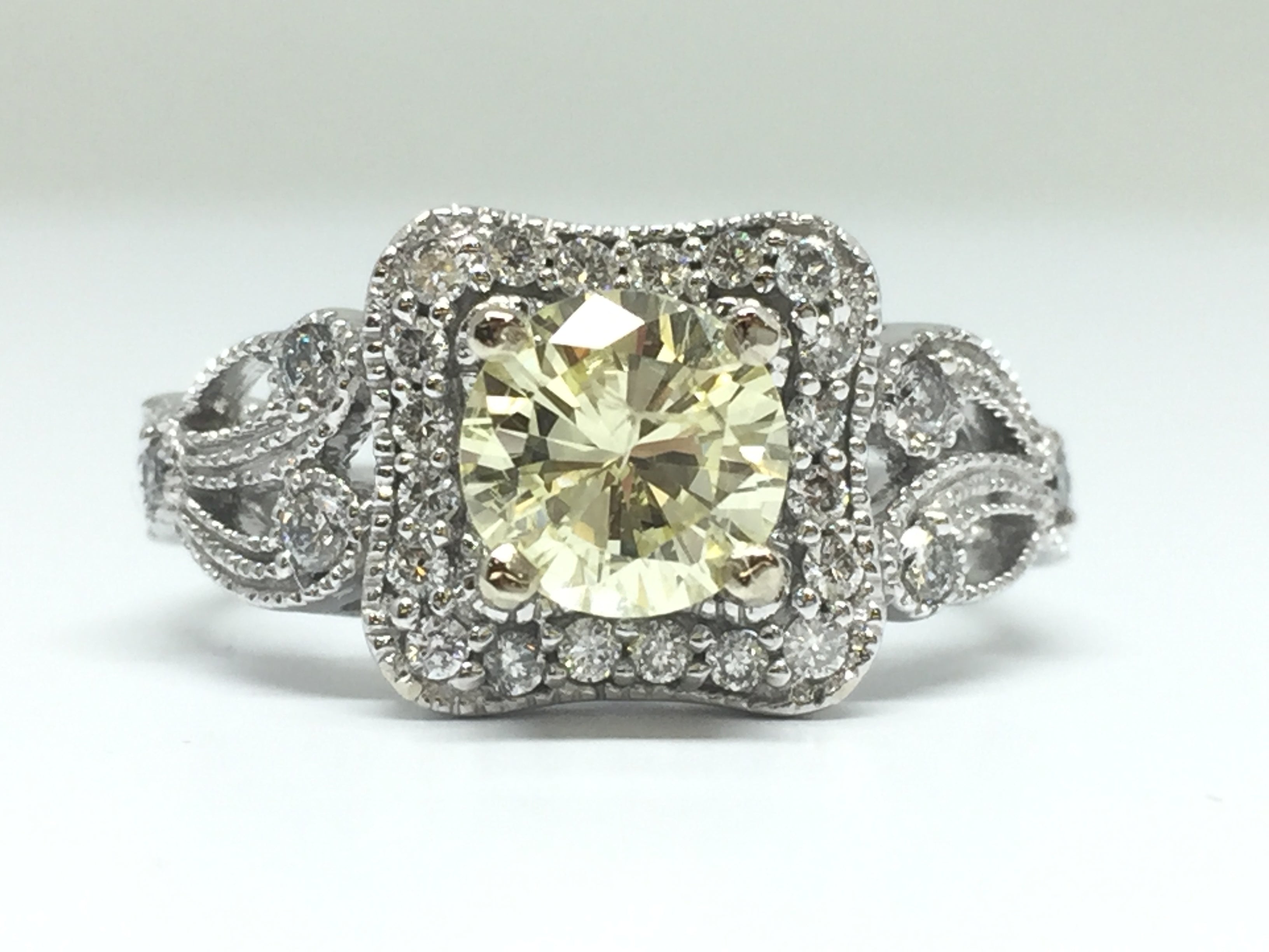 14k White Gold Natural Yellow Diamond Ring - DSR-23521