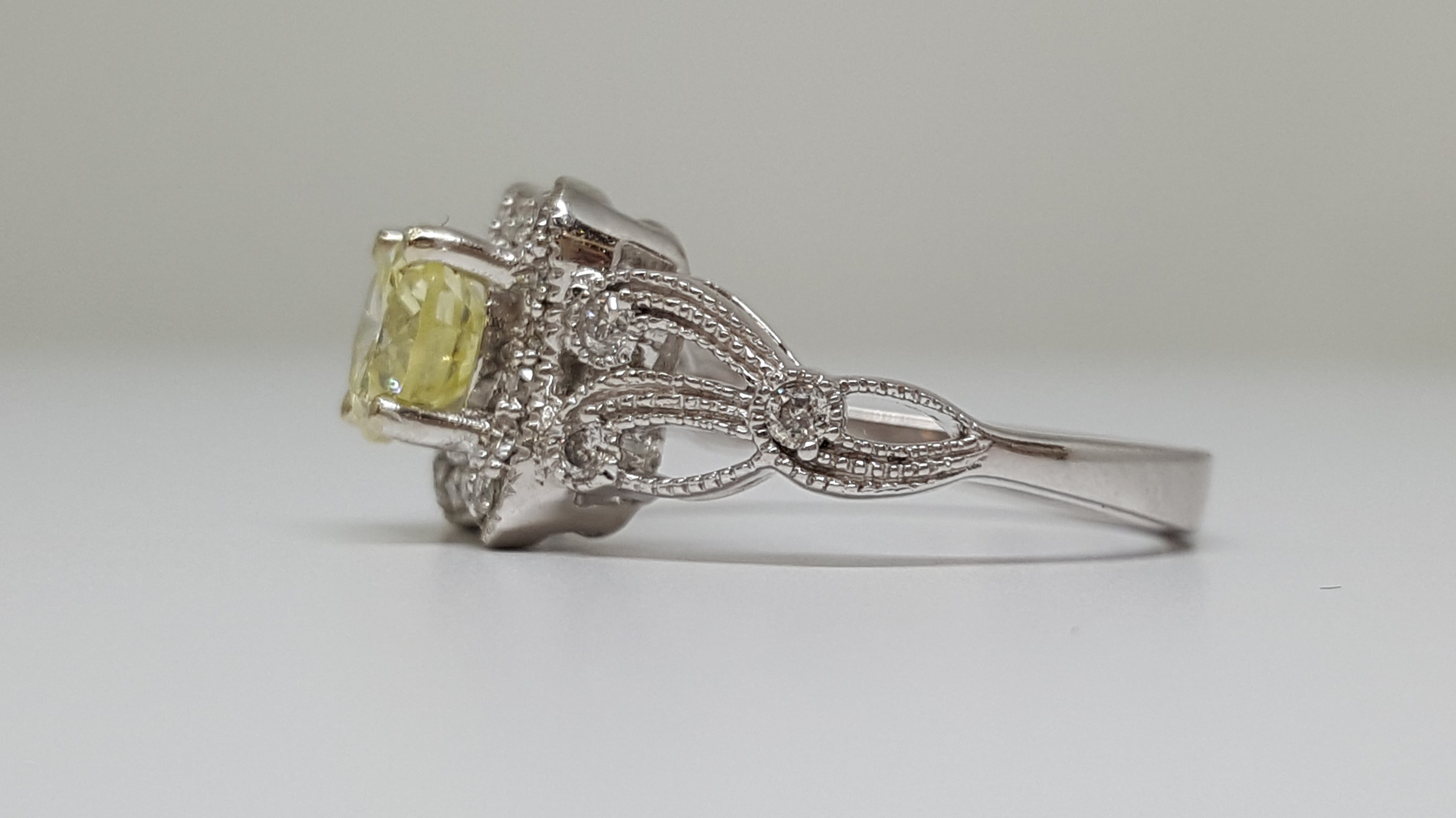 14k White Gold Natural Yellow Diamond Ring - DSR-23521