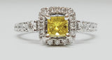 14k White Gold Princess Cut Yellow Diamond Ring DSR-23612