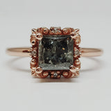 14k Rose Gold 1.30 CT Princess Cut Green/Brown Natural Diamond DSR-23694