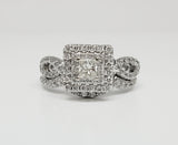 14k White Gold 1 CTW Diamond Princess Cut Double Halo Ring DSR-23725