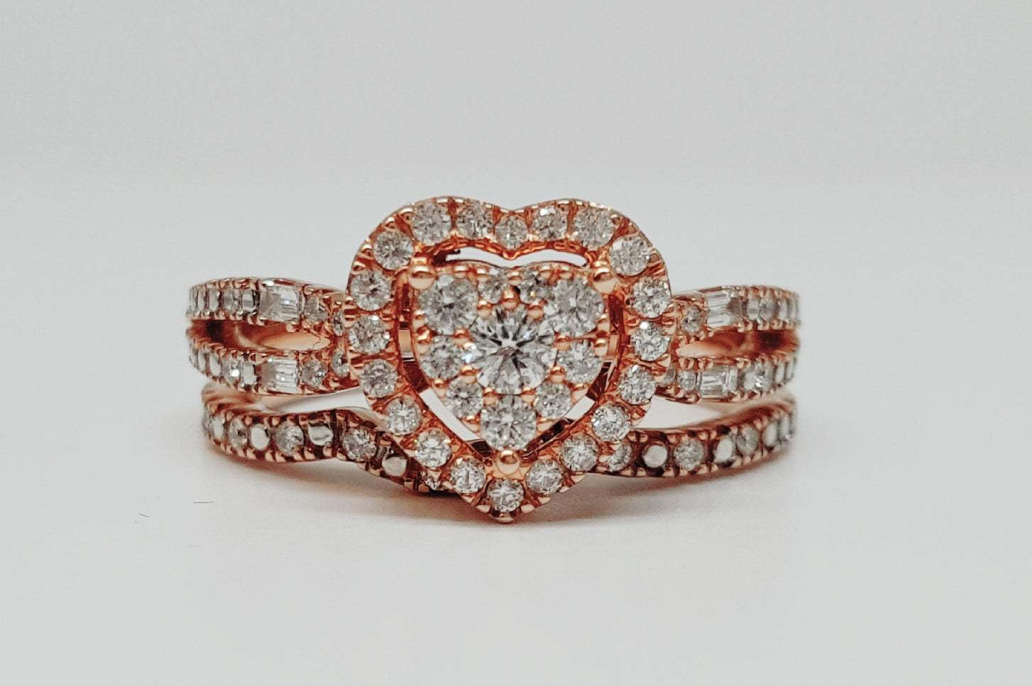 10k Rose Gold .50 CTW Heart Diamond Cluster Bridal Set DBS-22913
