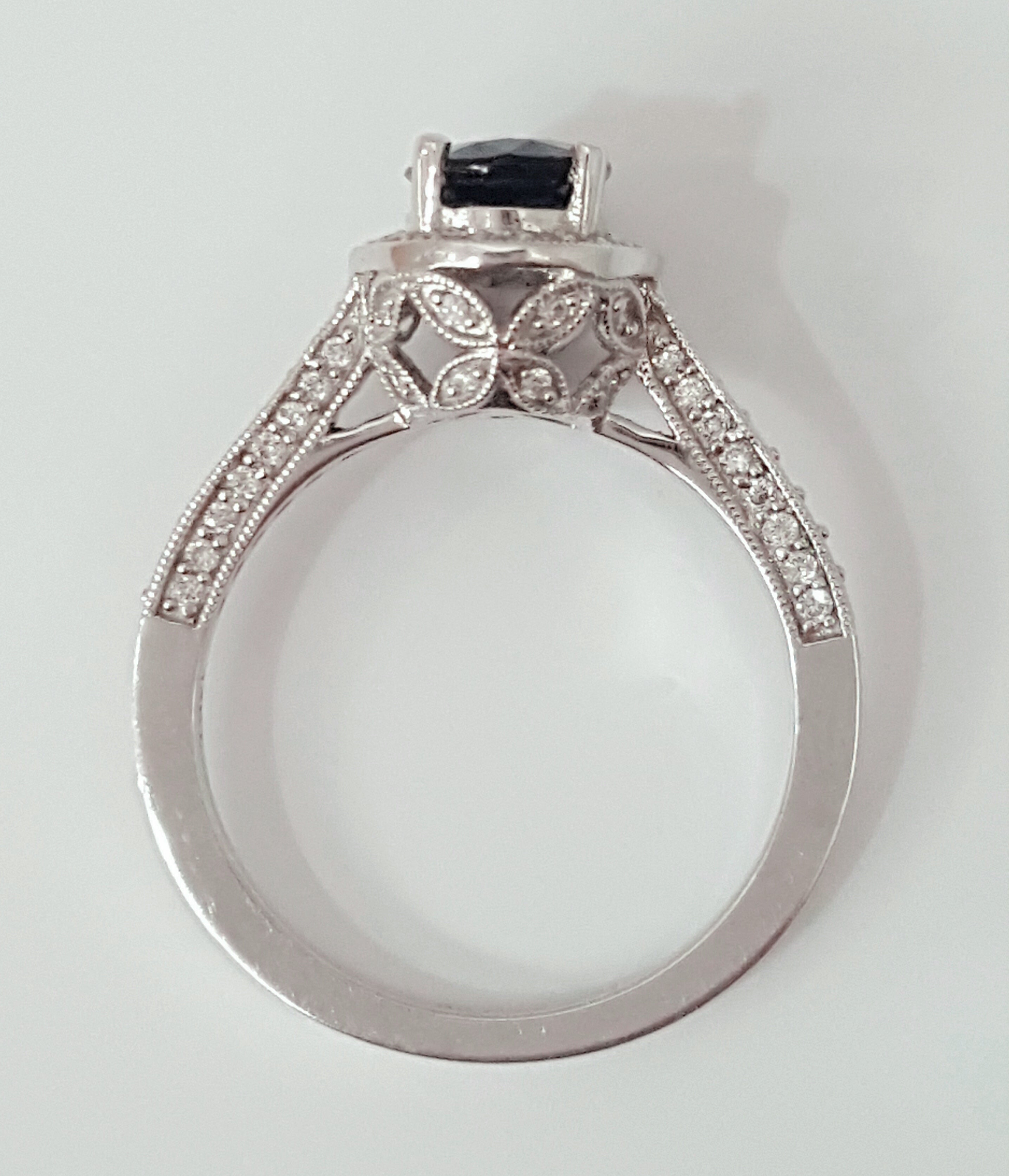 14k White Gold Oval Cut Blue Sapphire and Diamond Ring DCR-24420