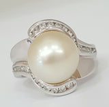 18k White Gold .40 CTW Diamond and White Pearl Ring   DCR-24615