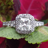 14k White Gold 1.35 CTW Princess Cut Halo Diamond Ring - DSR-23555